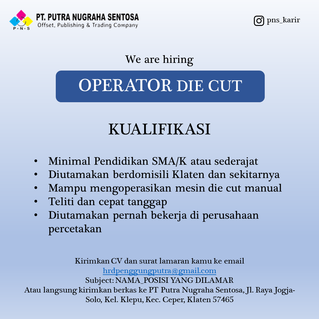 Career PT Putra Nugraha Sentosa We Are Hiring Join Our Team